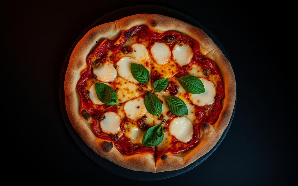 Pizza artesanal saindo do forno a lenha
